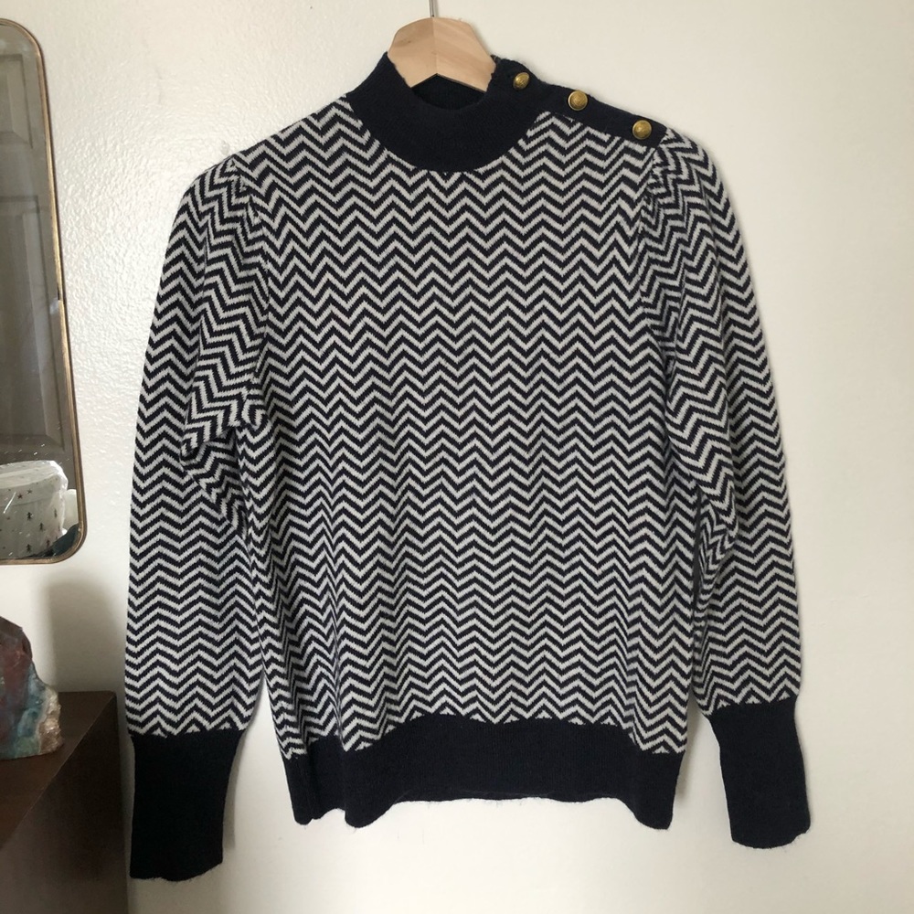 J Crew Button Detail Mockneck Sweatet Herringbone